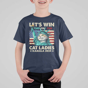 Funny Let's Win This For The Cat Ladies Kamala 2024 T Shirt For Kid Childless Cat Lady Harris Statue of Liberty TS09 Navy Print Your Wear