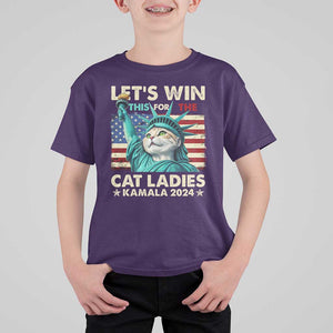 Funny Let's Win This For The Cat Ladies Kamala 2024 T Shirt For Kid Childless Cat Lady Harris Statue of Liberty TS09 Purple Print Your Wear