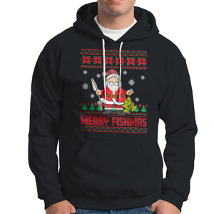 Merry Fishmas Santa Fishing Xmas Fish Fisherman Hoodie TS09 Black Printyourwear