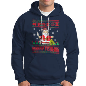 Merry Fishmas Santa Fishing Xmas Fish Fisherman Hoodie TS09 Navy Printyourwear