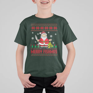 Merry Fishmas Santa Fishing Xmas Fish Fisherman T Shirt For Kid TS09 Dark Forest Green Printyourwear