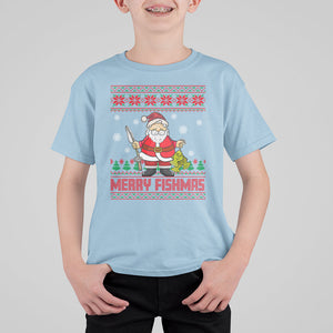 Merry Fishmas Santa Fishing Xmas Fish Fisherman T Shirt For Kid TS09 Light Blue Printyourwear