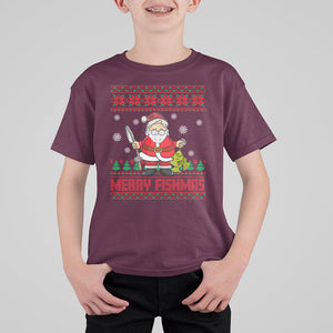 Merry Fishmas Santa Fishing Xmas Fish Fisherman T Shirt For Kid TS09 Maroon Printyourwear