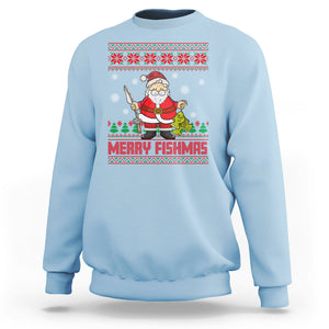 Merry Fishmas Santa Fishing Xmas Fish Fisherman Sweatshirt TS09 Light Blue Printyourwear