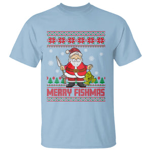 Merry Fishmas Santa Fishing Xmas Fish Fisherman T Shirt TS09 Light Blue Printyourwear