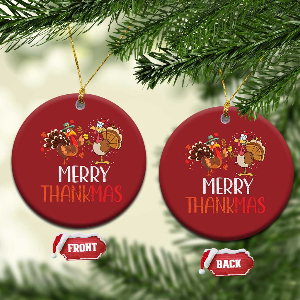 Thanksgiving Xmas Christmas Ornament Merry Thankmas Santa Turkey TS09 Circle Red Print Your Wear