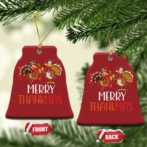 Thanksgiving Xmas Christmas Ornament Merry Thankmas Santa Turkey TS09 Bell Flake Red Print Your Wear