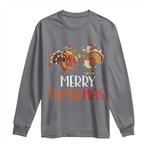 Merry Thankmas Long Sleeve Shirt Santa Turkey Costume Thanksgiving Christmas TS09 Charcoal Print Your Wear