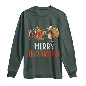 Merry Thankmas Long Sleeve Shirt Santa Turkey Costume Thanksgiving Christmas TS09 Dark Forest Green Print Your Wear