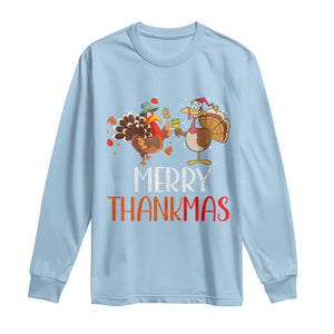 Merry Thankmas Long Sleeve Shirt Santa Turkey Costume Thanksgiving Christmas TS09 Light Blue Print Your Wear