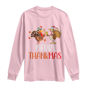 Merry Thankmas Long Sleeve Shirt Santa Turkey Costume Thanksgiving Christmas TS09 Light Pink Print Your Wear