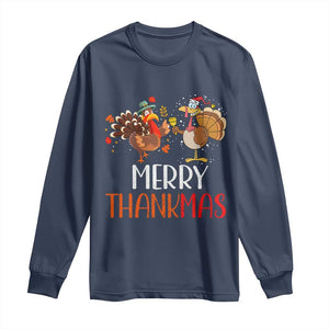 Merry Thankmas Long Sleeve Shirt Santa Turkey Costume Thanksgiving Christmas TS09 Navy Print Your Wear