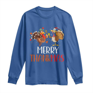 Merry Thankmas Long Sleeve Shirt Santa Turkey Costume Thanksgiving Christmas TS09 Royal Blue Print Your Wear