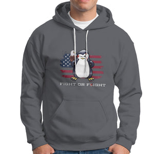 Fight or Flight Meme Cool Penguin Pun Patriotic US Flag Hoodie TS09 Charcoal Printyourwear