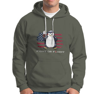 Fight or Flight Meme Cool Penguin Pun Patriotic US Flag Hoodie TS09 Military Green Printyourwear