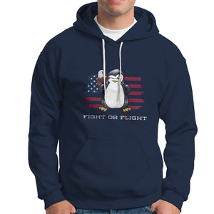 Fight or Flight Meme Cool Penguin Pun Patriotic US Flag Hoodie TS09 Navy Printyourwear