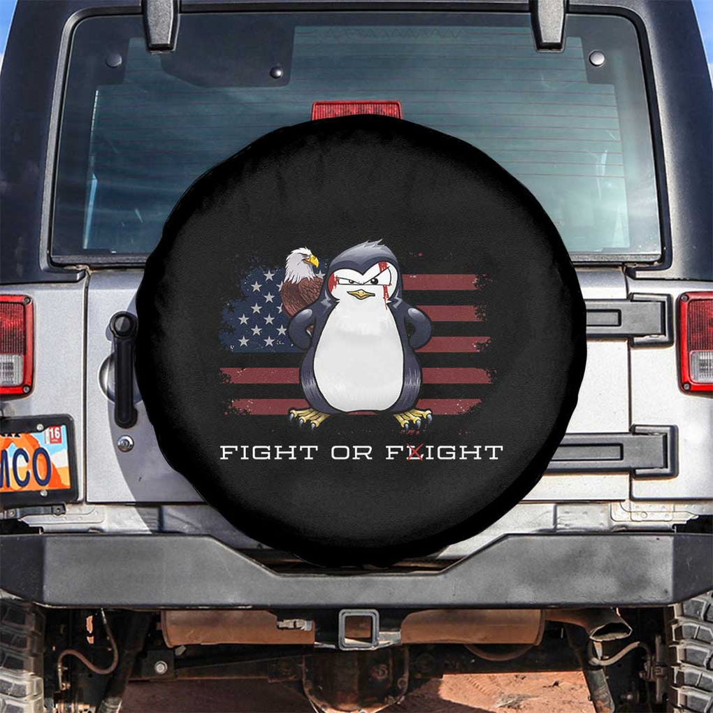 Fight or Flight Meme Cool Penguin Pun Patriotic US Flag Spare Tire Cover TS09 No hole Black Print Your Wear