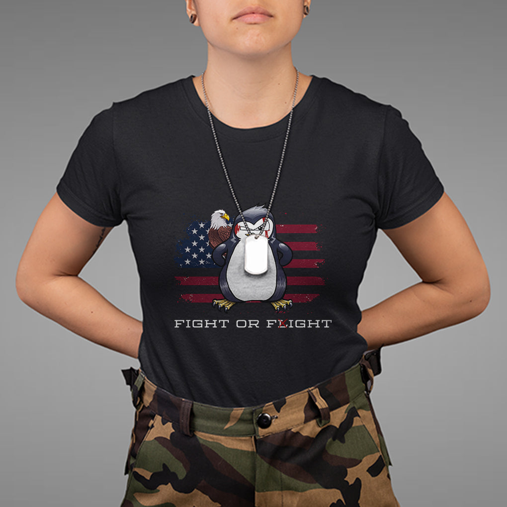 Fight or Flight Meme Cool Penguin Pun Patriotic US Flag T Shirt TS09 Black Printyourwear