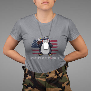 Fight or Flight Meme Cool Penguin Pun Patriotic US Flag T Shirt TS09 Charcoal Printyourwear