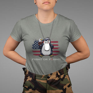 Fight or Flight Meme Cool Penguin Pun Patriotic US Flag T Shirt TS09 Military Green Printyourwear