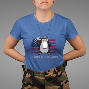 Fight or Flight Meme Cool Penguin Pun Patriotic US Flag T Shirt TS09 Royal Blue Printyourwear