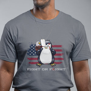 Fight or Flight Meme Cool Penguin Pun Patriotic US Flag T Shirt TS09 Charcoal Printyourwear