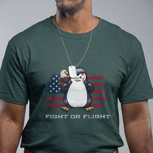 Fight or Flight Meme Cool Penguin Pun Patriotic US Flag T Shirt TS09 Dark Forest Green Printyourwear