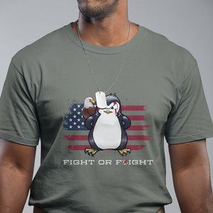 Fight or Flight Meme Cool Penguin Pun Patriotic US Flag T Shirt TS09 Military Green Printyourwear