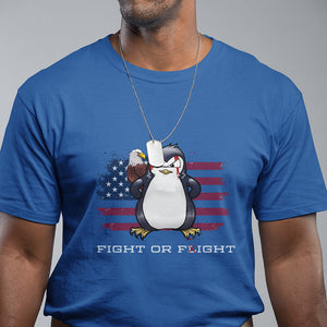 Fight or Flight Meme Cool Penguin Pun Patriotic US Flag T Shirt TS09 Royal Blue Printyourwear