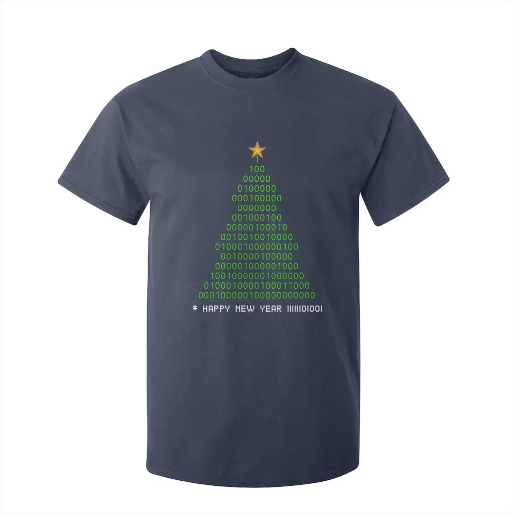 Funny Binary Christmas Tree T Shirt For Kid HAPPY NEW YEAR 11111101001 TS09 Navy Print Your Wear
