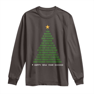 Funny Binary Christmas Tree Long Sleeve Shirt HAPPY NEW YEAR 11111101001 TS09 Dark Chocolate Print Your Wear