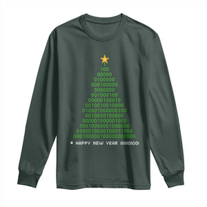 Funny Binary Christmas Tree Long Sleeve Shirt HAPPY NEW YEAR 11111101001 TS09 Dark Forest Green Print Your Wear