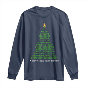 Funny Binary Christmas Tree Long Sleeve Shirt HAPPY NEW YEAR 11111101001 TS09 Navy Print Your Wear