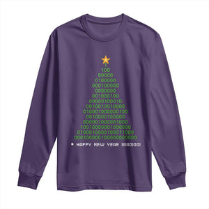 Funny Binary Christmas Tree Long Sleeve Shirt HAPPY NEW YEAR 11111101001 TS09 Purple Print Your Wear