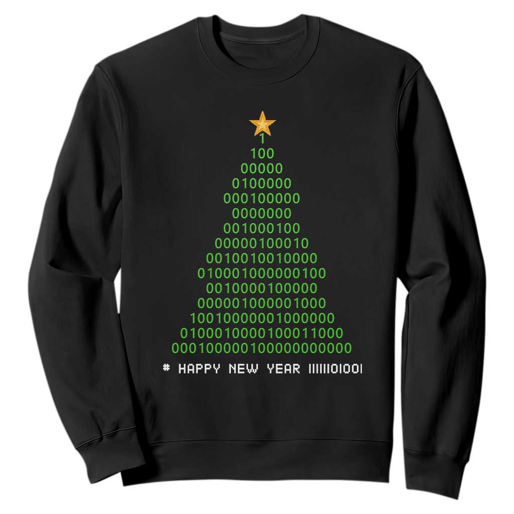 Funny Binary Christmas Tree Sweatshirt HAPPY NEW YEAR 11111101001 TS09 Black Print Your Wear