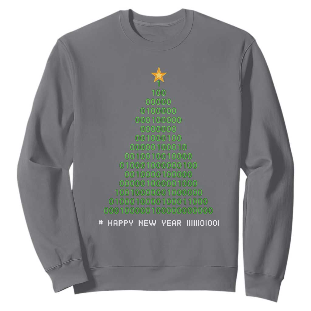 Funny Binary Christmas Tree Sweatshirt HAPPY NEW YEAR 11111101001 TS09 Charcoal Print Your Wear