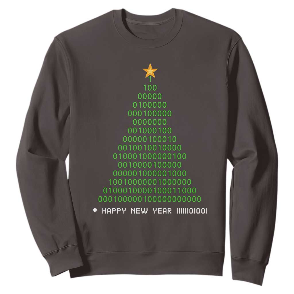 Funny Binary Christmas Tree Sweatshirt HAPPY NEW YEAR 11111101001 TS09 Dark Chocolate Print Your Wear