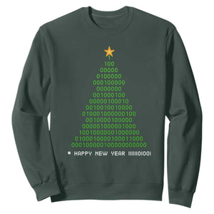 Funny Binary Christmas Tree Sweatshirt HAPPY NEW YEAR 11111101001 TS09 Dark Forest Green Print Your Wear