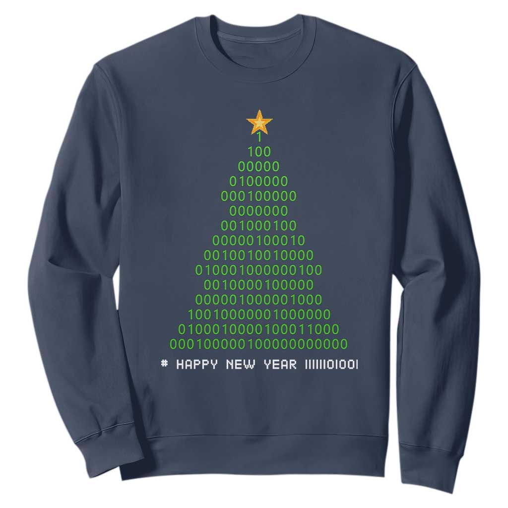 Funny Binary Christmas Tree Sweatshirt HAPPY NEW YEAR 11111101001 TS09 Navy Print Your Wear