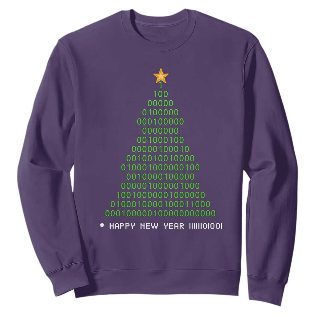 Funny Binary Christmas Tree Sweatshirt HAPPY NEW YEAR 11111101001 TS09 Purple Print Your Wear