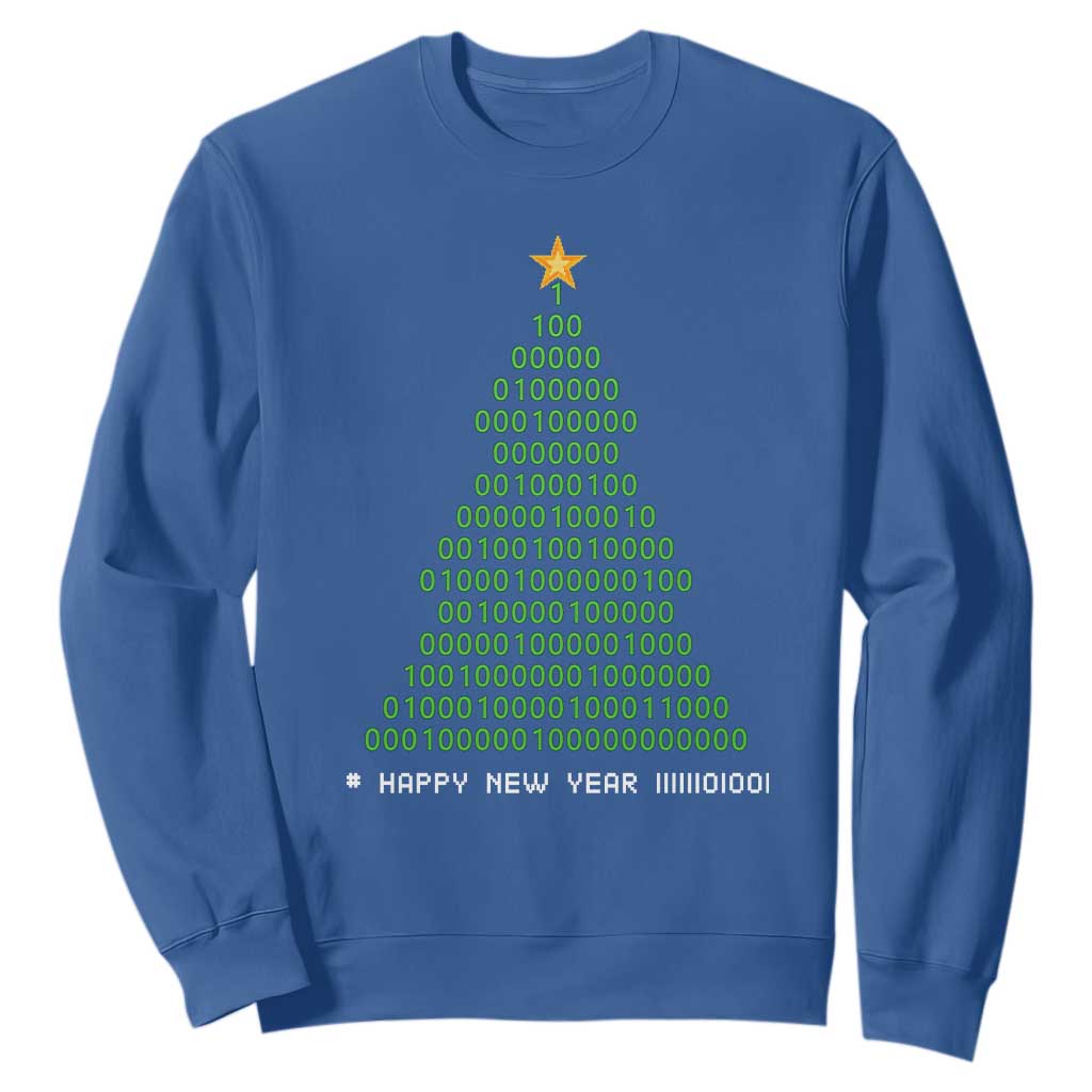 Funny Binary Christmas Tree Sweatshirt HAPPY NEW YEAR 11111101001 TS09 Royal Blue Print Your Wear