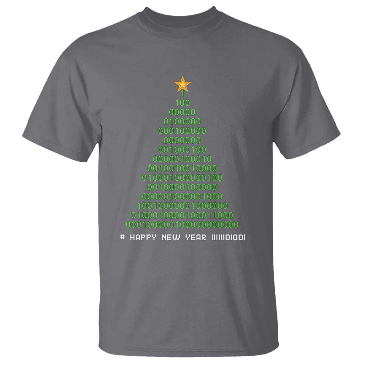 Funny Binary Christmas Tree T Shirt HAPPY NEW YEAR 11111101001 TS09 Charcoal Print Your Wear