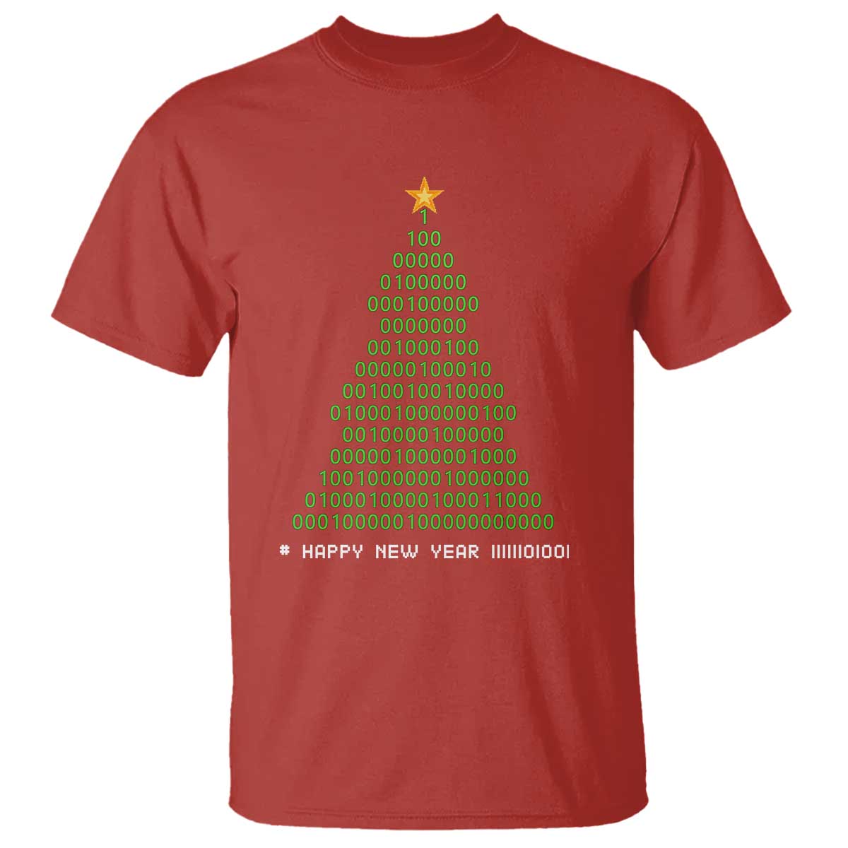 Funny Binary Christmas Tree T Shirt HAPPY NEW YEAR 11111101001 TS09 Red Print Your Wear