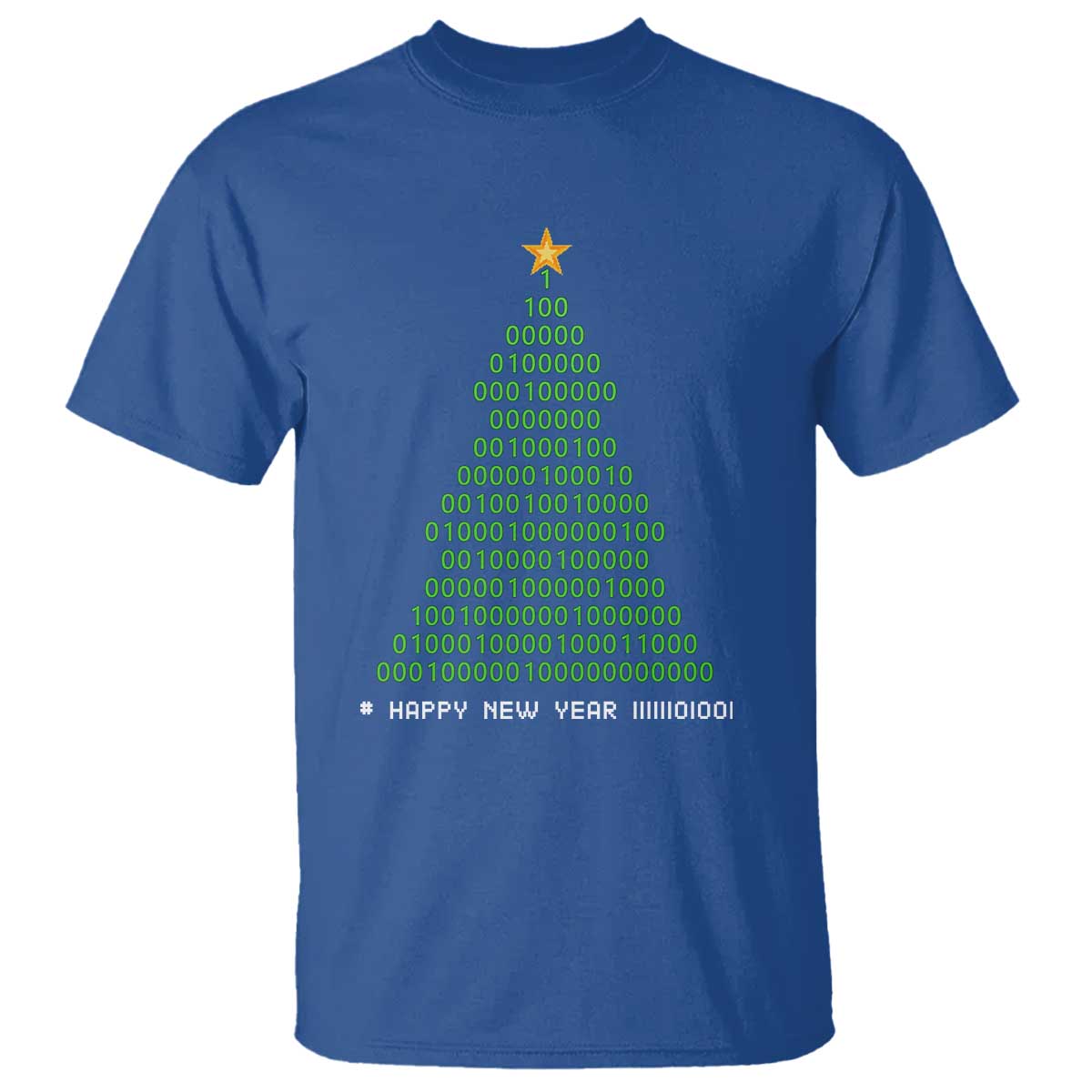 Funny Binary Christmas Tree T Shirt HAPPY NEW YEAR 11111101001 TS09 Royal Blue Print Your Wear
