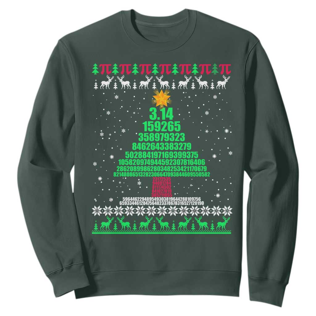 Funny Xmas Math Pi Christmas Tree Sweatshirt TS09 Dark Forest Green Print Your Wear