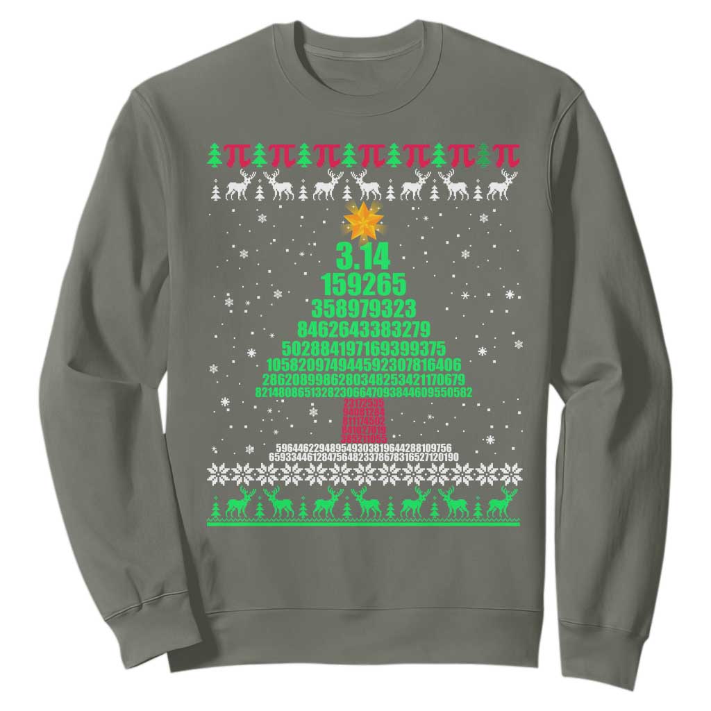 Funny Xmas Math Pi Christmas Tree Sweatshirt TS09 Military Green Print Your Wear
