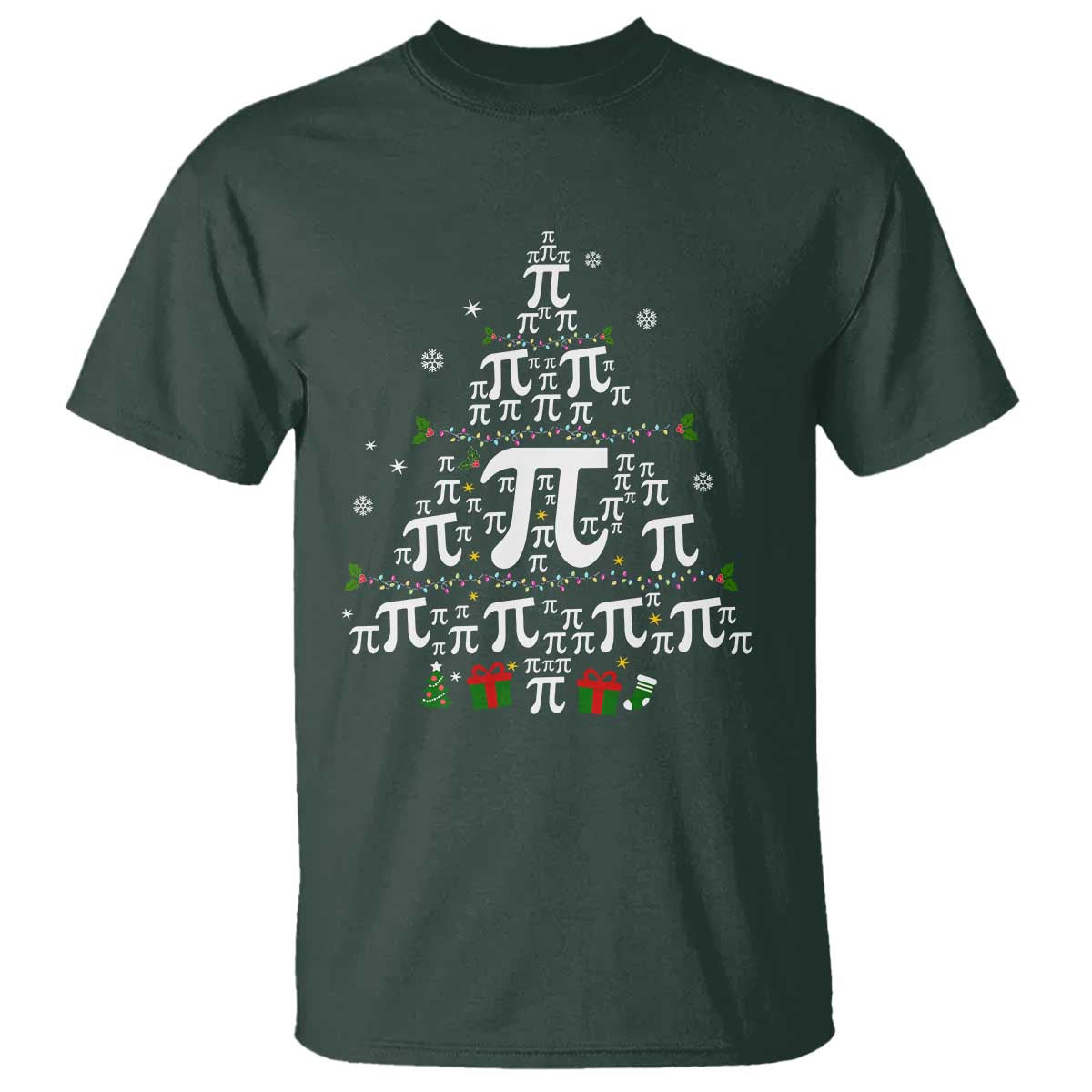 Funny Christmas Math Teacher T Shirt Pi Christmas Tree TS09 Dark Forest Green Print Your Wear