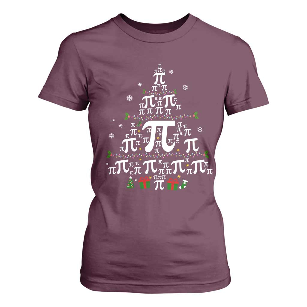 Funny Christmas Math Teacher T Shirt For Women Pi Christmas Tree TS09 Maroon Print Your Wear