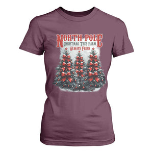 Xmas Coquette T Shirt For Women North pole Christmas Tree Farm Always Fresh TS09 Maroon Print Your Wear