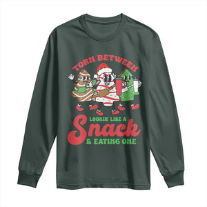 Funny Christmas Cake Long Sleeve Shirt Torn Between Looking' Like a Snack TS09 Dark Forest Green Print Your Wear